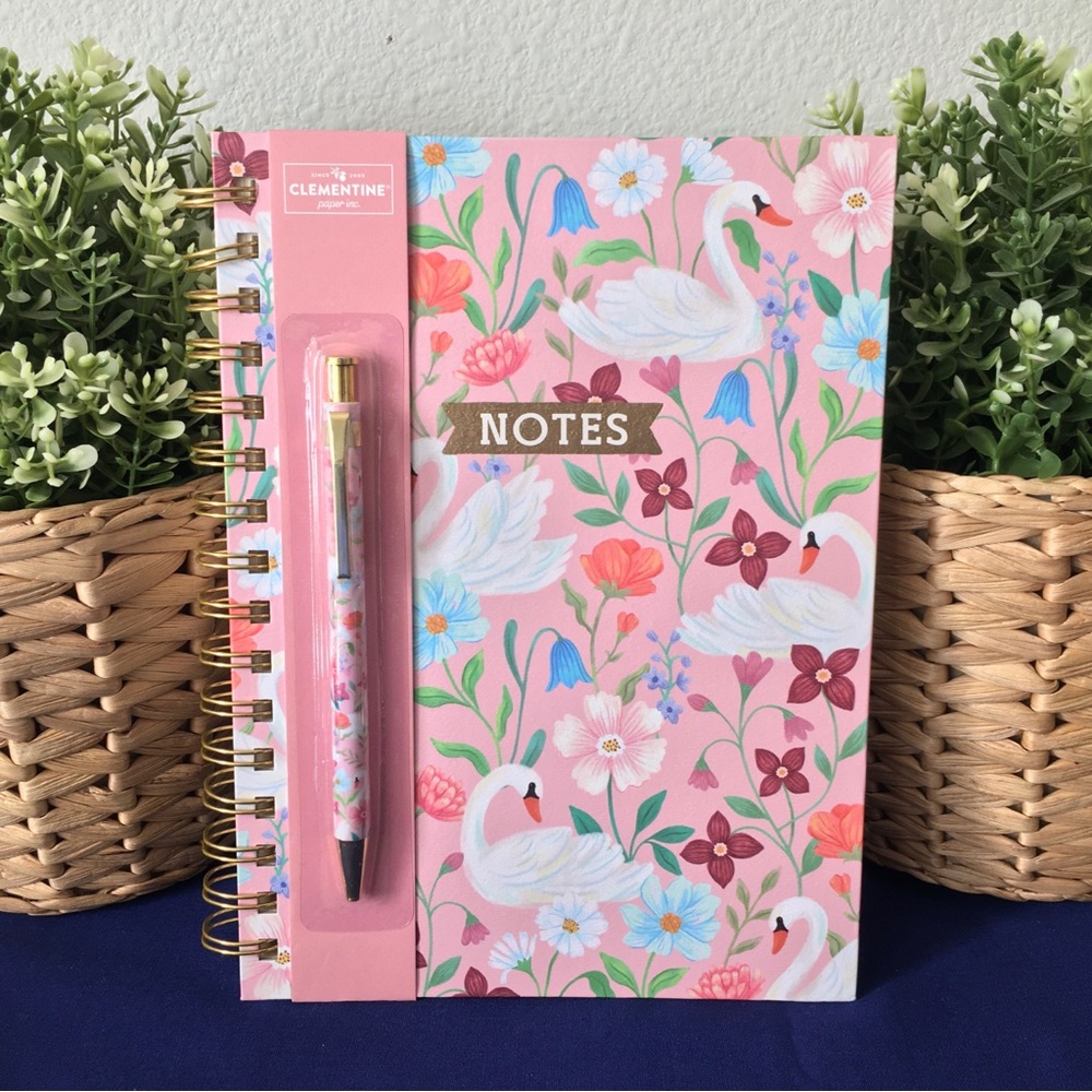 Clementine Spiral Notebook ~ Swan and Flowers